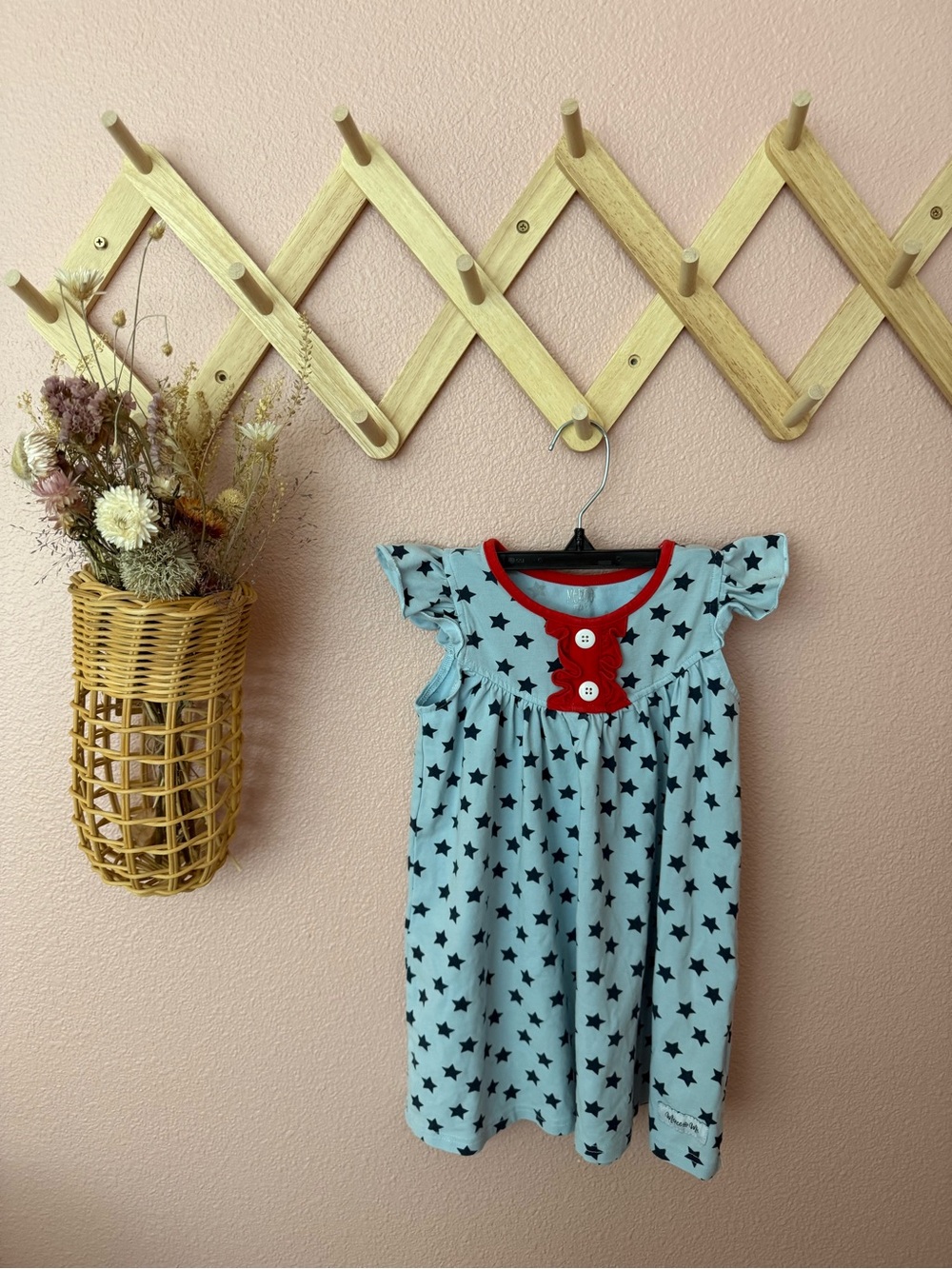 Merce and Me Toddler Star Print Dress with Red Trim
